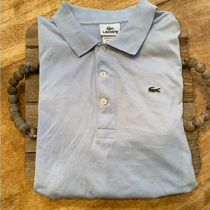 Lacoste  Euro 5 /USA M 100% Soft Cotton‎ Light Blue Polo Shirt
